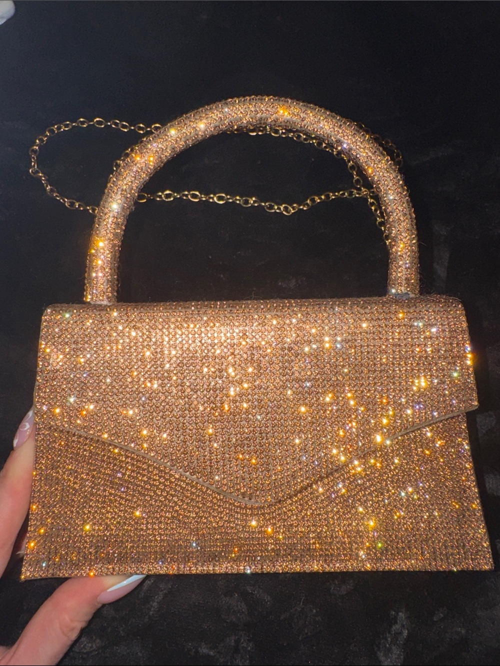 Crystal Embellished Gold Evening Top-Handle Bag